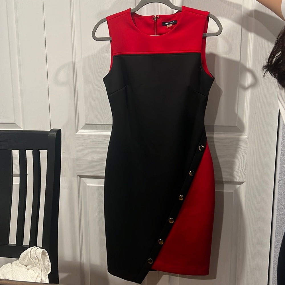 Tommy Hilfiger Colorblocked Black & Red Formal Dress